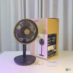 Sleek black rechargeable fan with minimalist design.